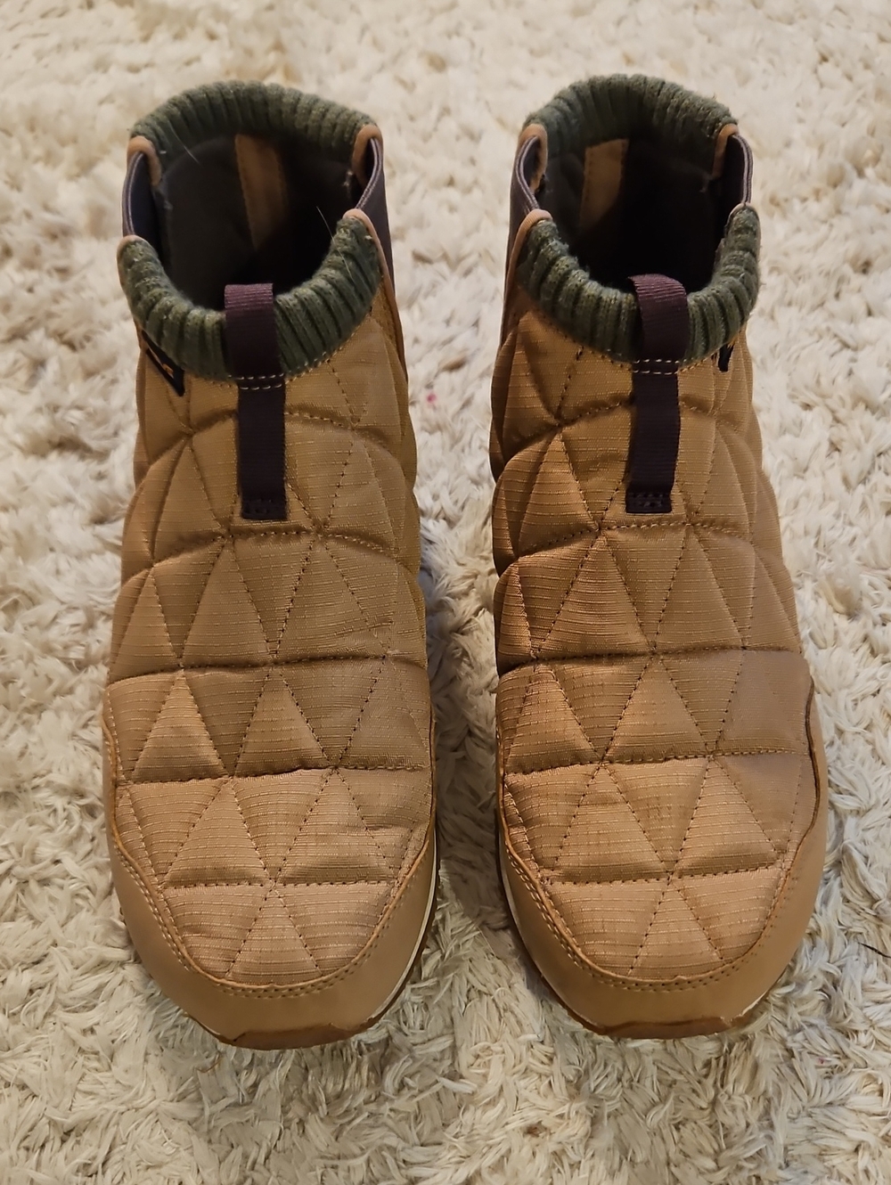 Teva Quilted Slip-On Ankle Slippers in Tan with Olive Trim
